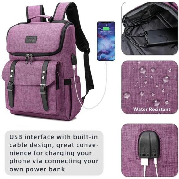 Vintage Backpack Travel Laptop Backpack with usb Charging Port for Women & Men - Picture 3 of 6